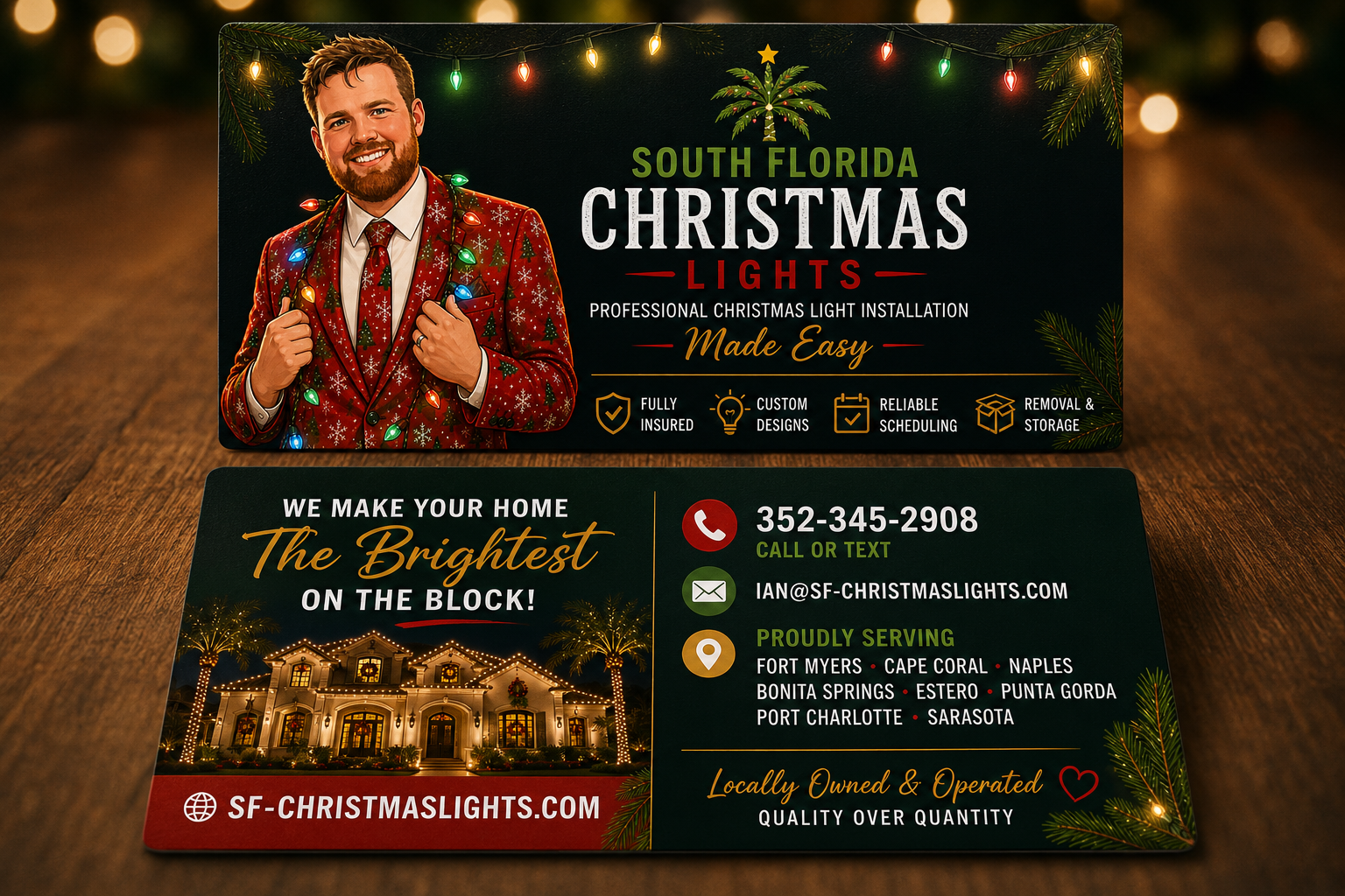 South Florida Christmas Lights business card branding