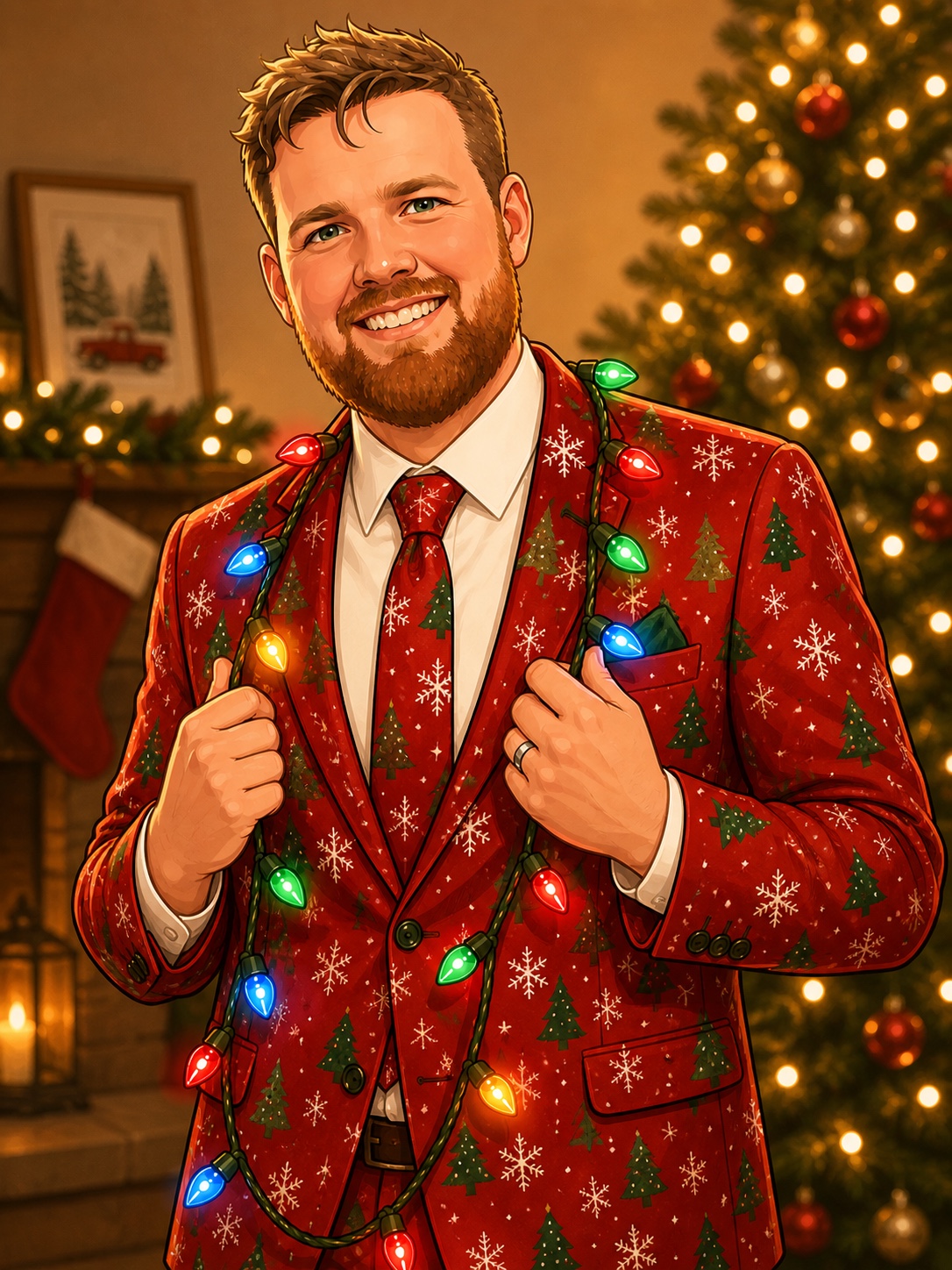 South Florida Christmas Lights owner in festive suit