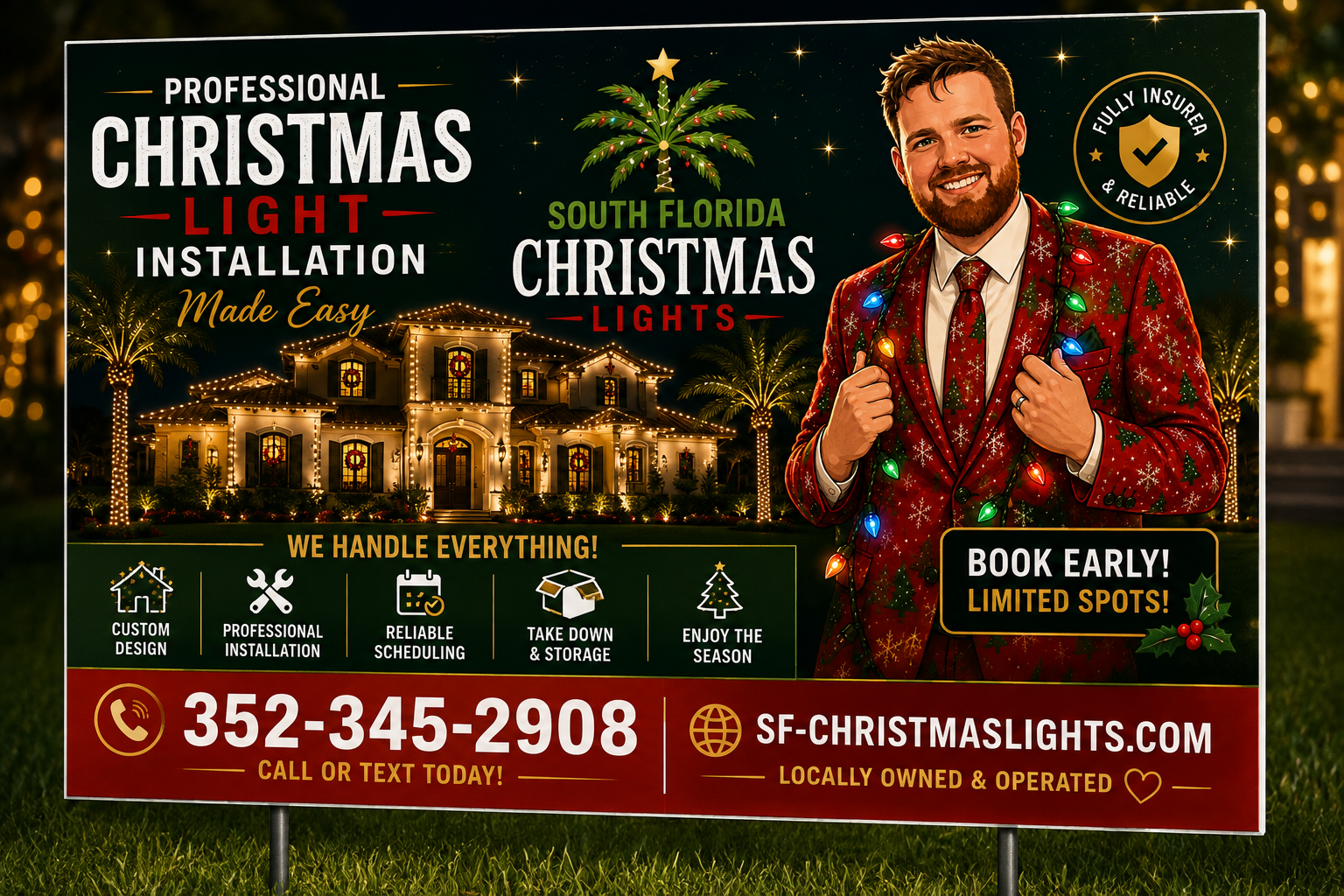 South Florida Christmas Lights yard sign